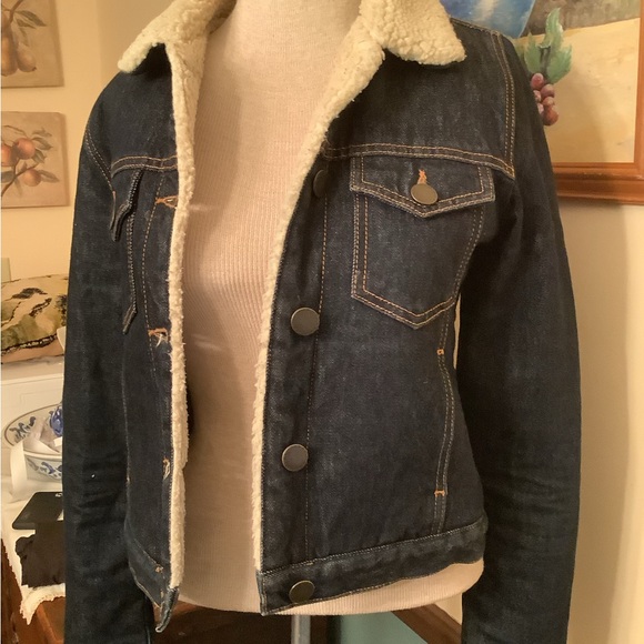 Maje Sherpa Fleece Lined Denim Jacket 36